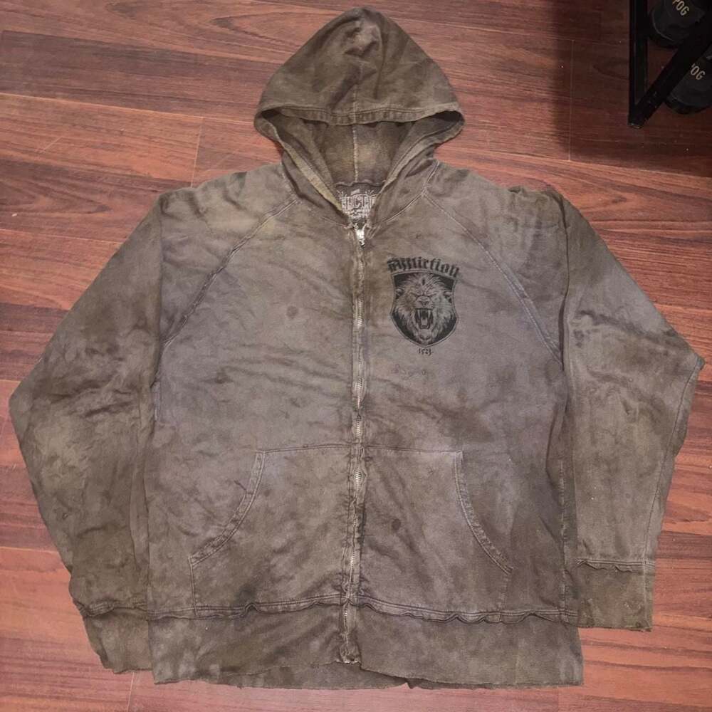 Affliction Brown Lion Graphic Zip Up Hoodie - Picture 2 of 4